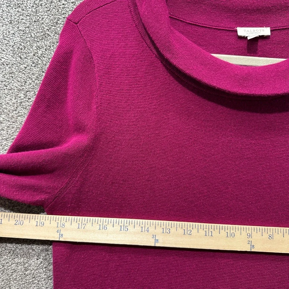 Talbots Pullover Sweater Large Petite Magenta Pink Cowl Neck 3/4 Sleeve LP